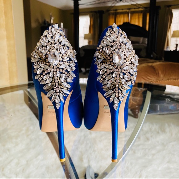 Badgley Mischka Kiara Rhinestone Peep Toe Pumps - Picture 2 of 8